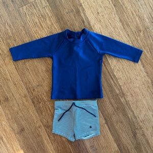 Petit Bateau Swim Trunks and Minnow Longsleeve Rashguard • Size 0-6 months